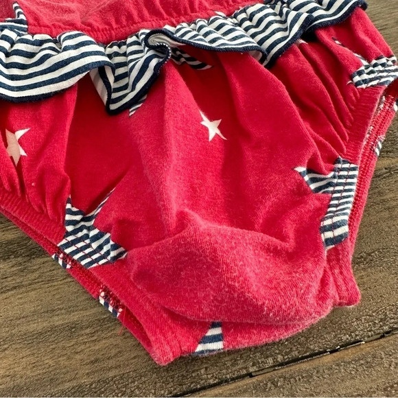 Vintage 1998 Gymboree Baby Girls XS Red Stars Stripes Knit Swimsuit Ruffle Blue - Picture 2 of 5